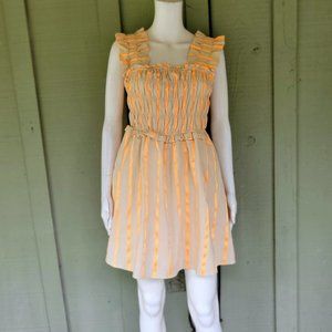 New ENGLISH FACTORY Clementine Smocked Dress Small Beige Orange Striped